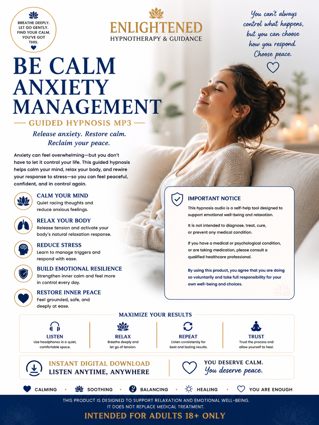 Be Calm Anxiety Management-Guided Hypnosis MP3